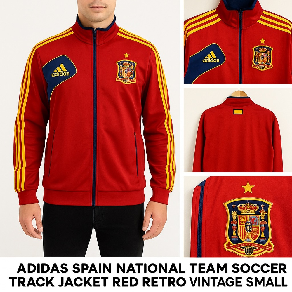 Adidas Spain National Team Soccer Track Jacket Red Retro Vintage Size Small